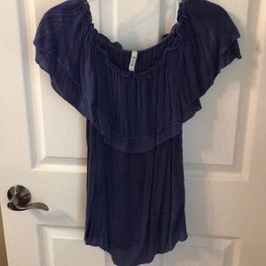 Blue ruffled off shoulder sleeveless top